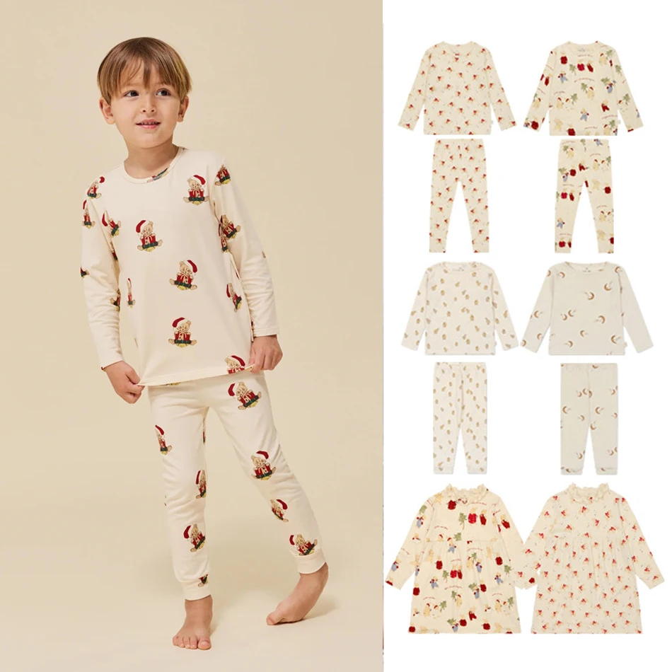 

New KS Kids Christmas Clothes Set Baby Girls Rabbit Printing Dress Children Cute Long T Shirts And Pant Newborn Bottoming Shirt