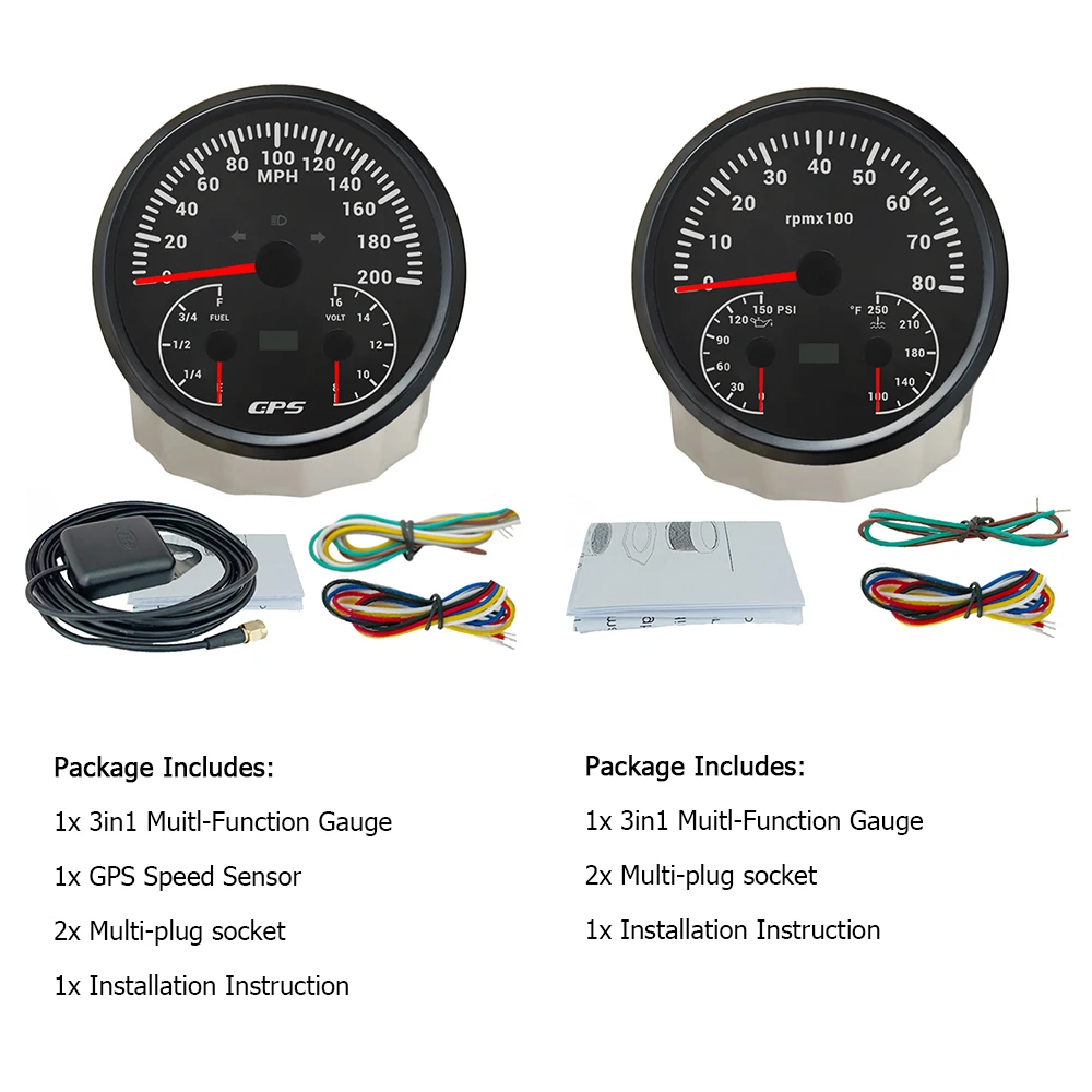 ELING 52mm Gauge Set GPS Speedometer Tachometer 12V 24V ELING 52mm 2 ...