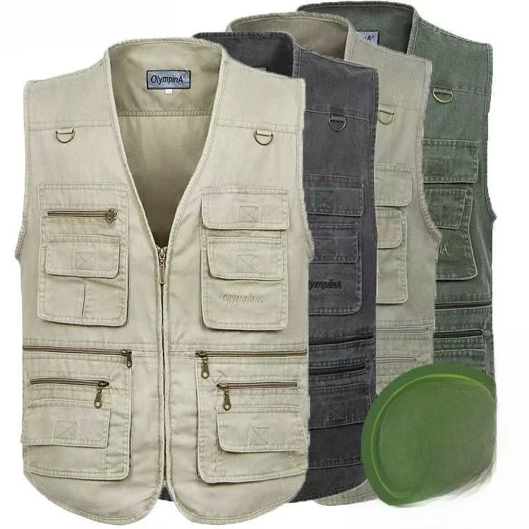 Men's Pure Cotton Vest Jaet Casual Outdoor Fiing Vest Spring Autumn Middle-Aged And ly Multi-ket Dad Sle