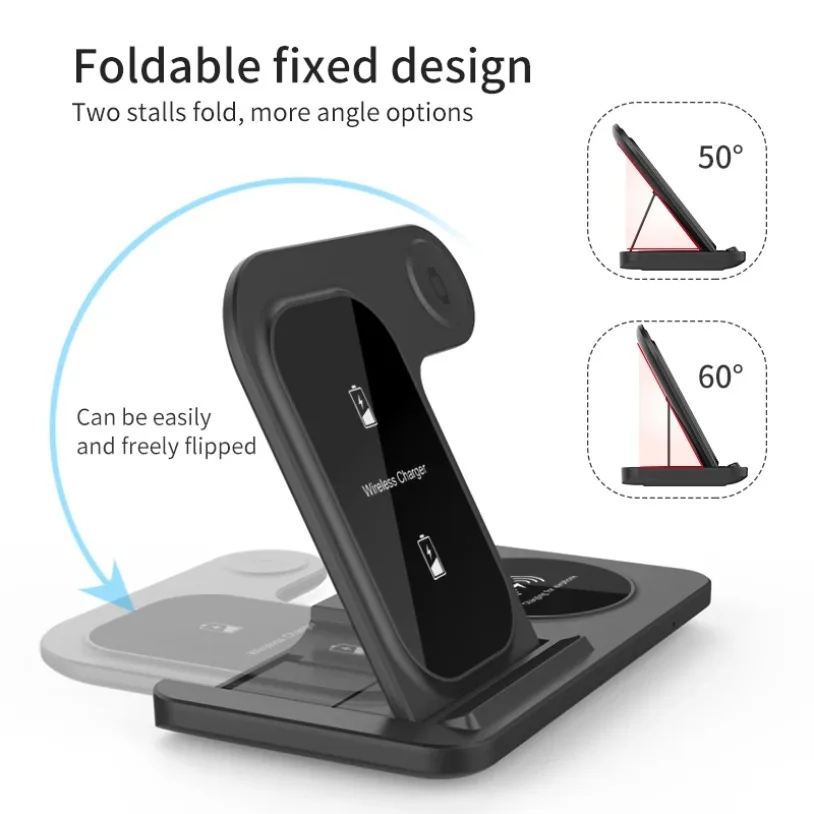 3 in 1 Wireless Charger Stand Pad For iPhone 16-12 X Max Foldable Fast Charging Station Dock For IWatch 8 7 SE AirPods Pro