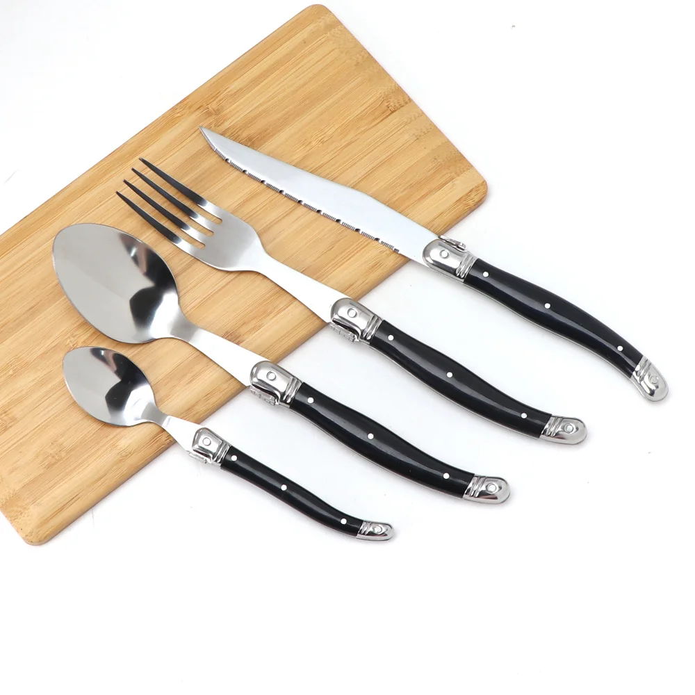Description Picture 3 of item4pcs Upscale Tableware Set Stainless Steel Laguiole Dinner Knife Fork Spoon Steel Utensil Cutlery Dinner Set Dinnerware