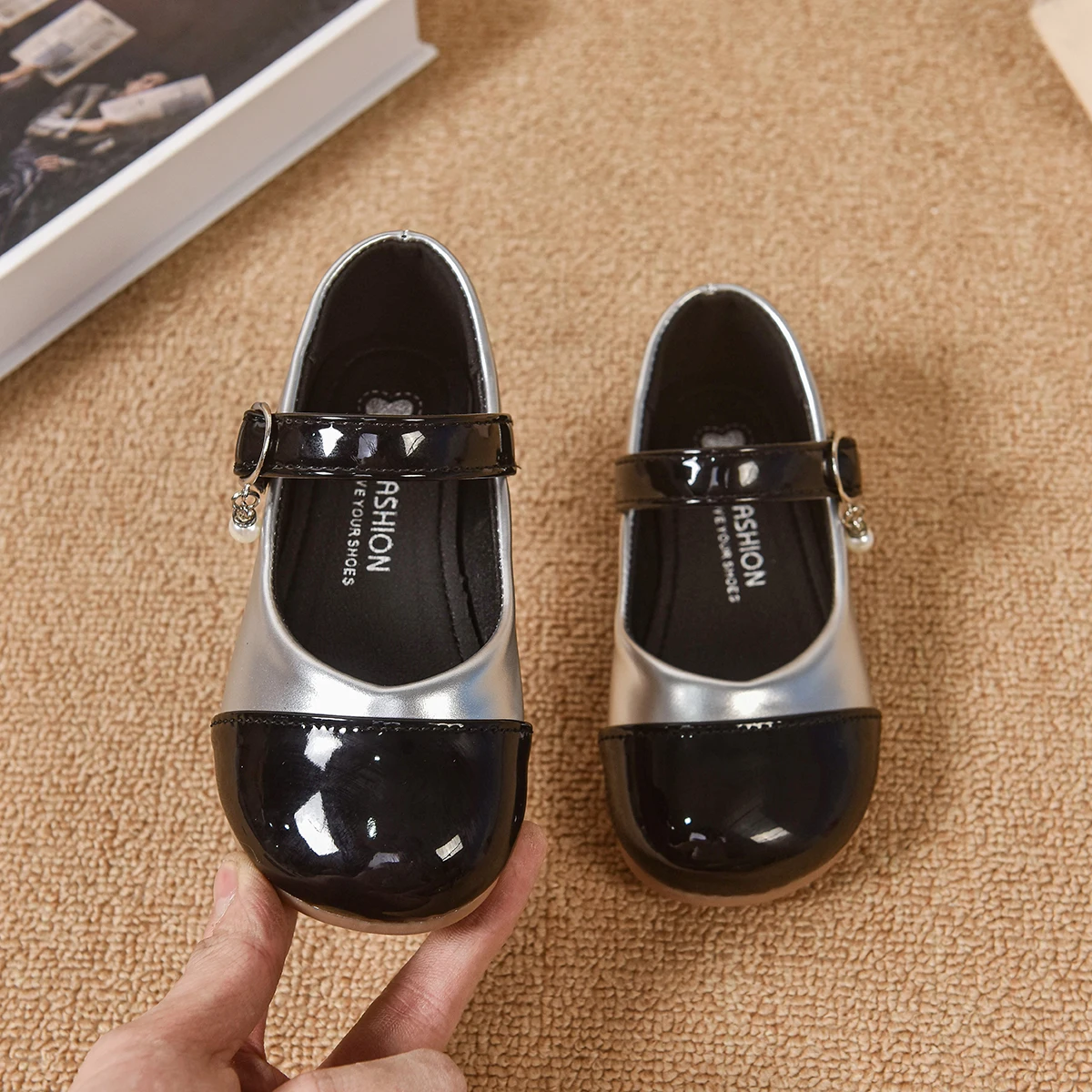 Girls PU Leather Non Slip Soft Sole Mary Jane Ballet Flats