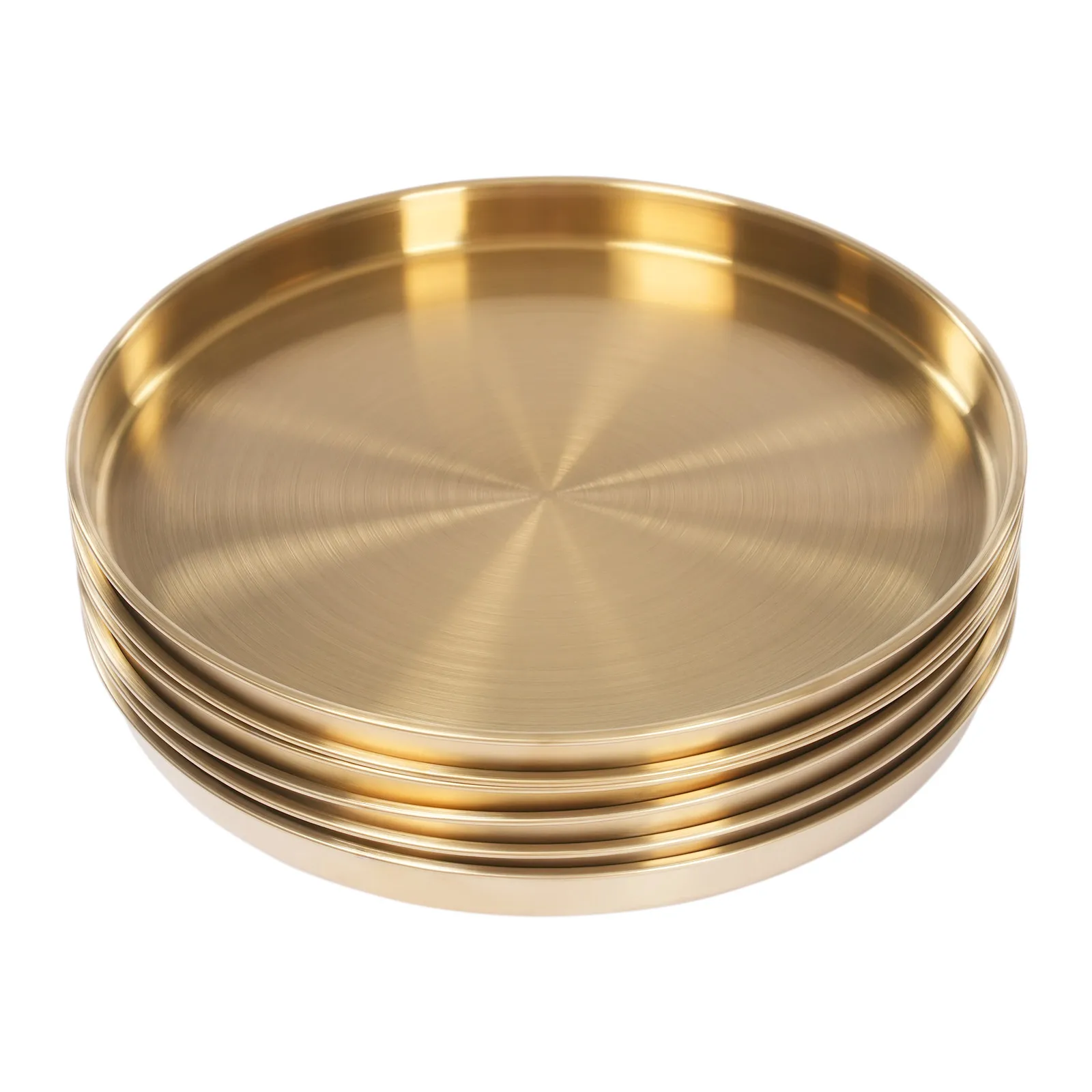 6 Piece Round Serving Tray, Gold Plated Tray Set 30cm Diameter, Elegant Decorative Trays for Wedding Party Decor, Home Kitchen