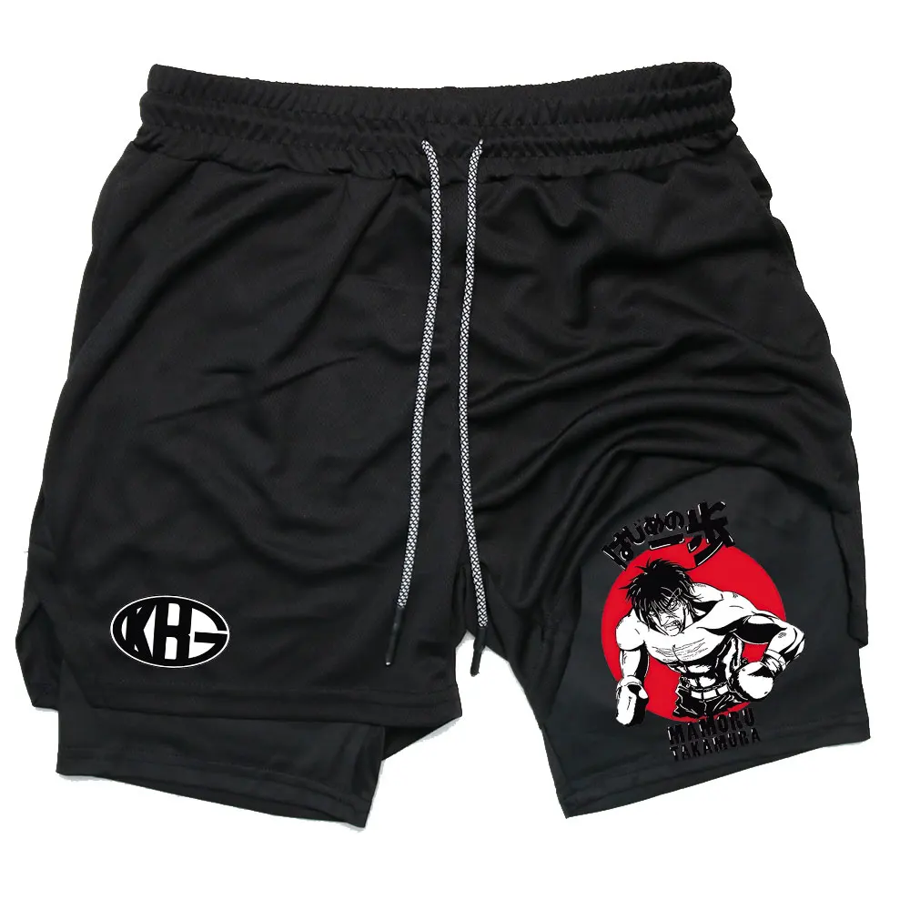 Anime IPPO Compreesion Shorts for Men Gym Workout Running Athletic 2 in 1 Performance Shorts with Pockets Activewear 6