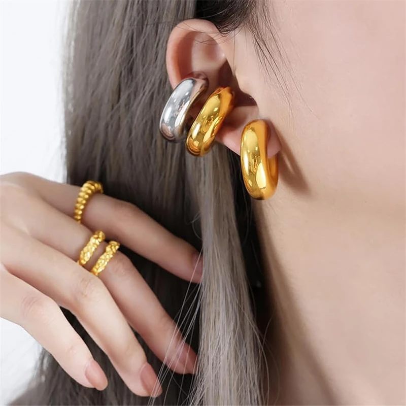 2024 neue gefälschte Metall C-förmige Ohr clips für Frauen offene Ohr manschette ohne Piercing HipHop Frauen Clip Ohrring Boucle Oleille Femme – Detail 10
