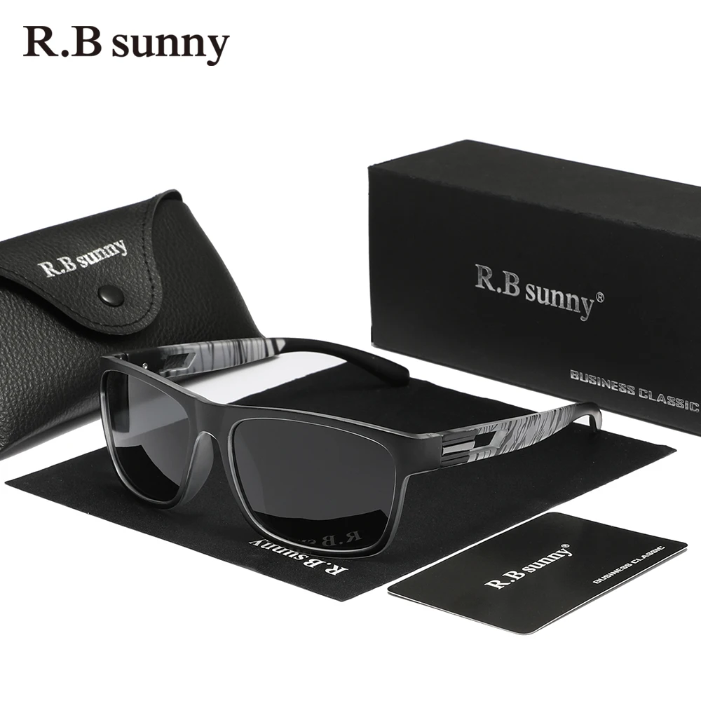 RBsunny 남성용 스포츠 편광 선글라스, 직사각형 풀 프레임, UV400 미러 렌즈 안경, 패션 반사 방지 안경