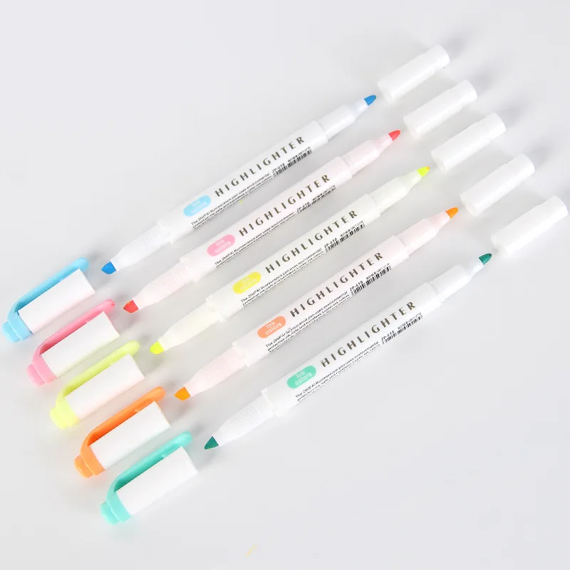 5 Colors/box Double Headed Highlighter Pen Set Fluorescent Markers Highlighters Pens Art Marker Japanese Cute Kawaii Stationery