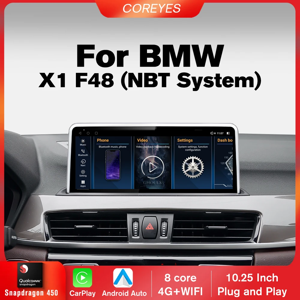 

COREYES 10.25 Inch 8G+128G For BMW X1 F48 NBT 2016-2017 Car Radio Carplay Android Auto Stereo Snapdragon 665 GPS Android 12.0