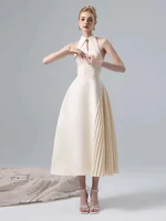 DEAT-فستان نسائي بطيات غير متماثلة ، مجوف ، بدون أكمام ، مرقع ، طية صدر السترة ، أنيق ، موضة الصيف ، خصر جديد ، 13DB3299 1