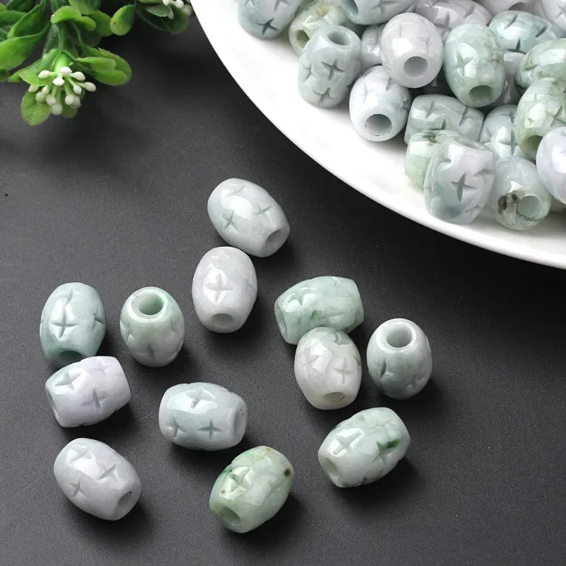 

5PC Natural Jade Emerald Hollowed Out Beads Accessories DIY Bangle Earrings Charm Jewellery Fashion Hand-Carved Luck Amulet