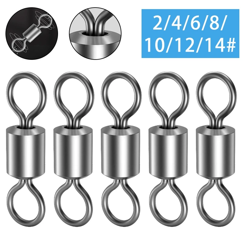 100pc Fishing Swivel Ball Bearing Swivel Stainless Steel Fishing Connector Bearing Snap Fishing Swivels Rolling Bead Accessories
