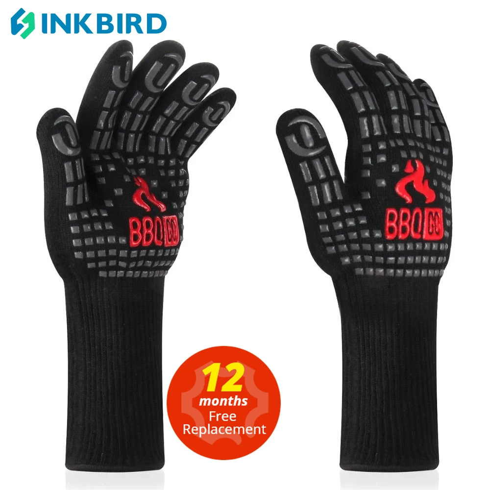 Inkbird 14inch BBQ Grill Gloves 1472℉ Extreme Heat Resistant Grilling Glove Non-Slip Silicone Insulated Grill Mitts for Cooking