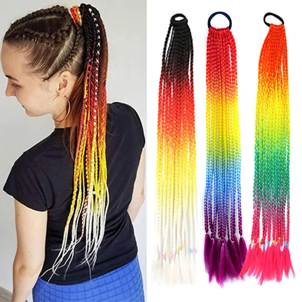 

Women Thicker Wig Ponytail Hair Ropes Rainbow ColorTwist Braid Headdress Hair Braider Elastic Hair Band Rubber Hair Accessories