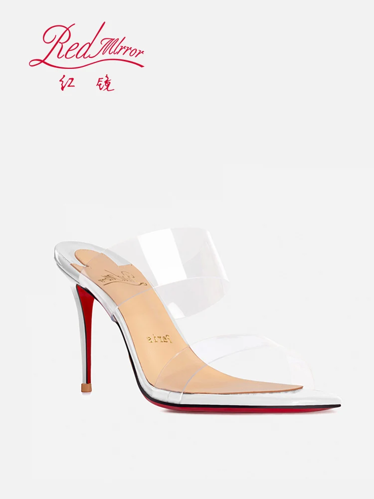 Red bottom transparent strap summer wear sandals, high heels, PVC soft, not yellow, open toe, empty back, handmade women's shoes