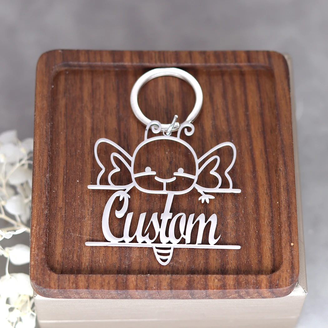 Özelleştirilmiş Adı Ile Özel Anahtarlık Erkekler Paslanmaz Çelik Kişiselleştirilmiş Böcek Arı Anahtarlık En Iyi Arkadaşı Hediye Yıldönümü Takı