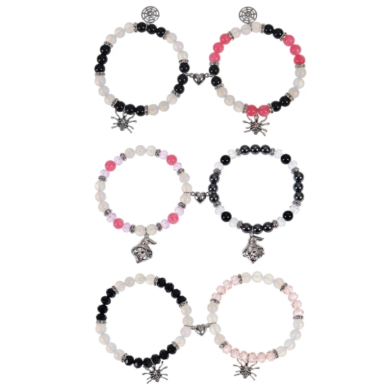 2 Pack Beaded Bracelet Couple Bracelet Pendant Bracelets Halloween Wrist Jewelry 3XUA