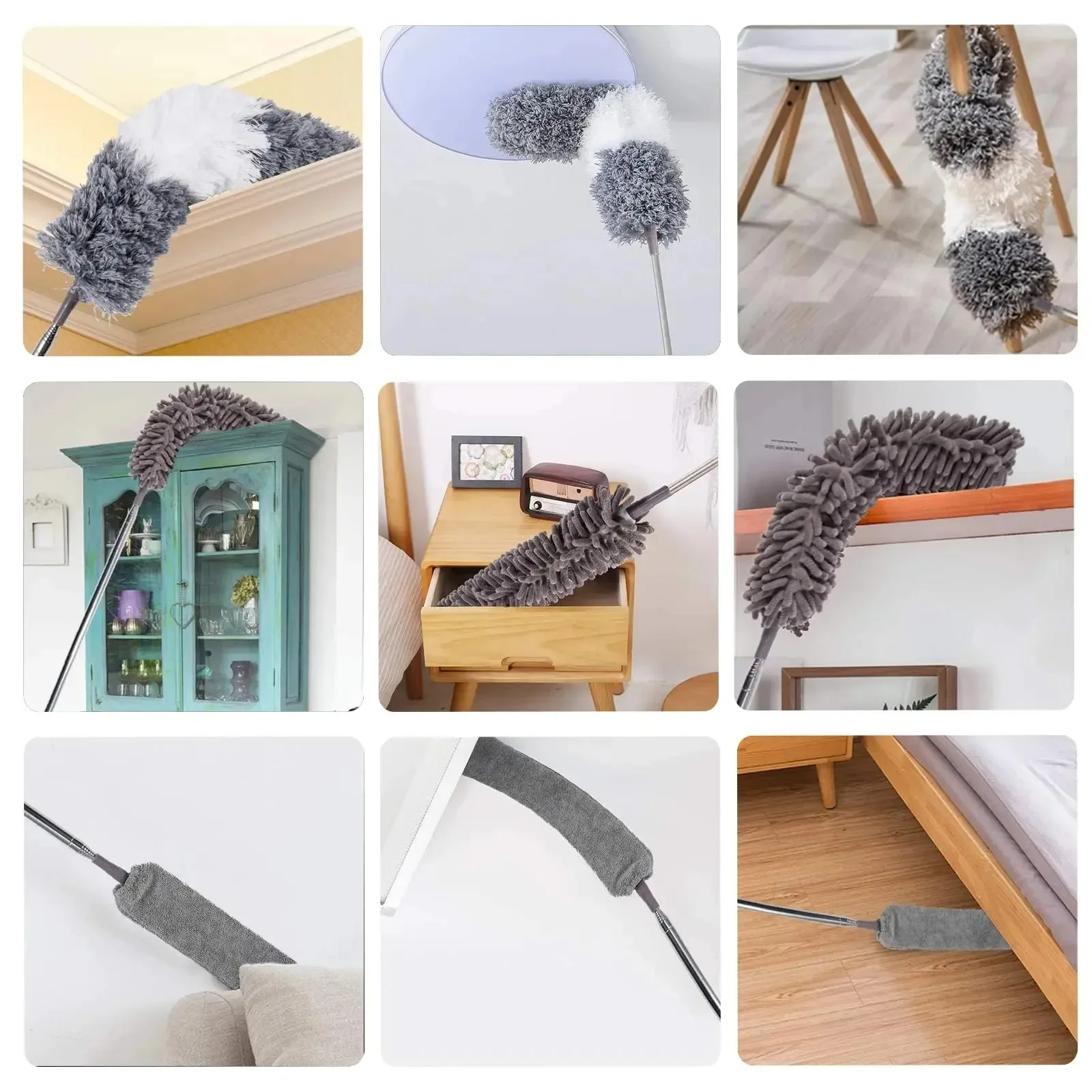 Microfiber Dust Brush Multifunctional 250 cm Telescopic Washable Duster Long Extendable for Spider Web Remover Dust Cleaning