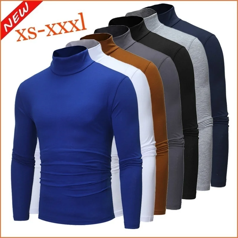 Men's High Collar Sweatshirt Pullover Casual Solid Color Sweaters Long Sleeve Warm Knitted Turtleneck Outerwear