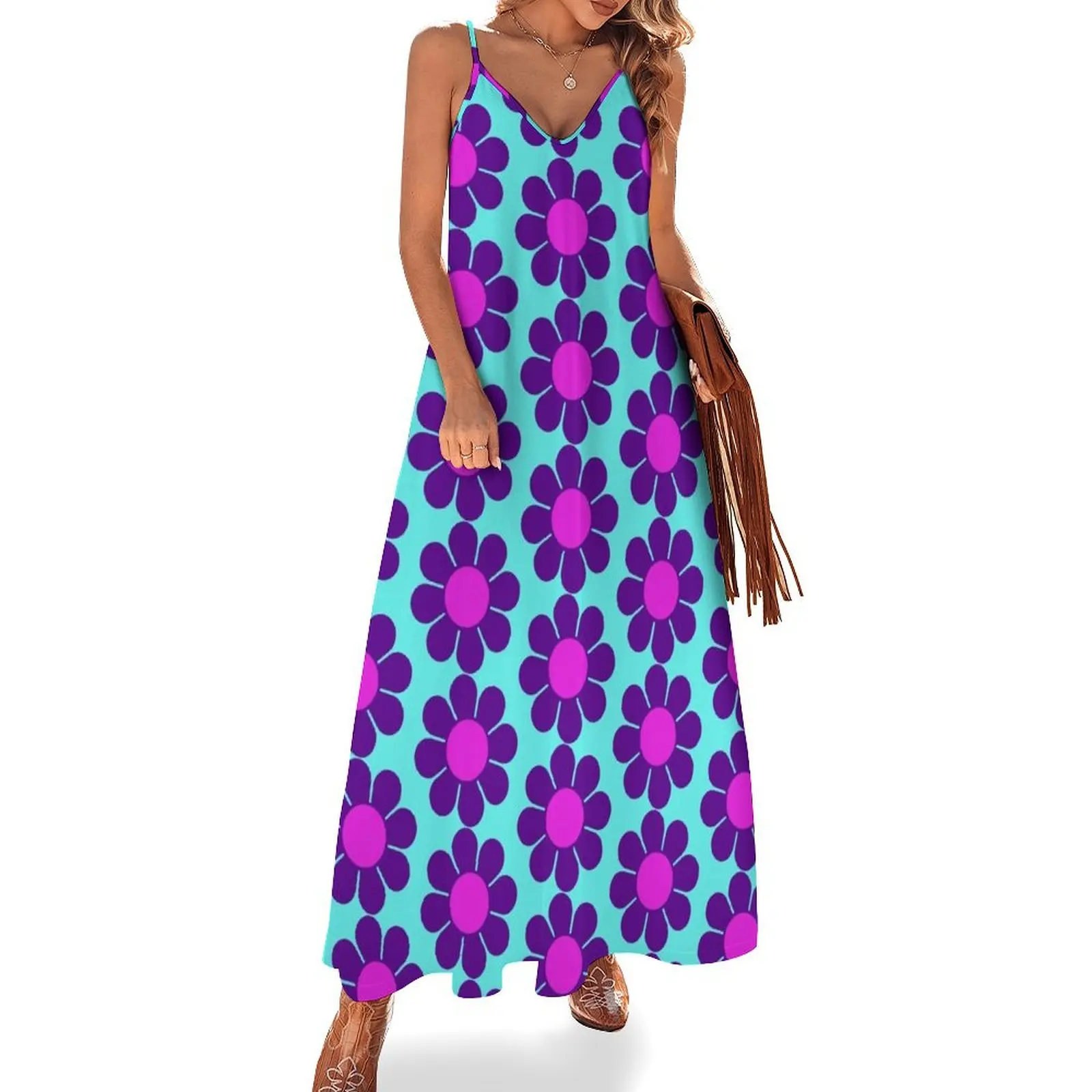 

Purple Pink Hippy Flower Daisy Sleeveless Dress dress for women summer dress party evening elegant luxury celebrity