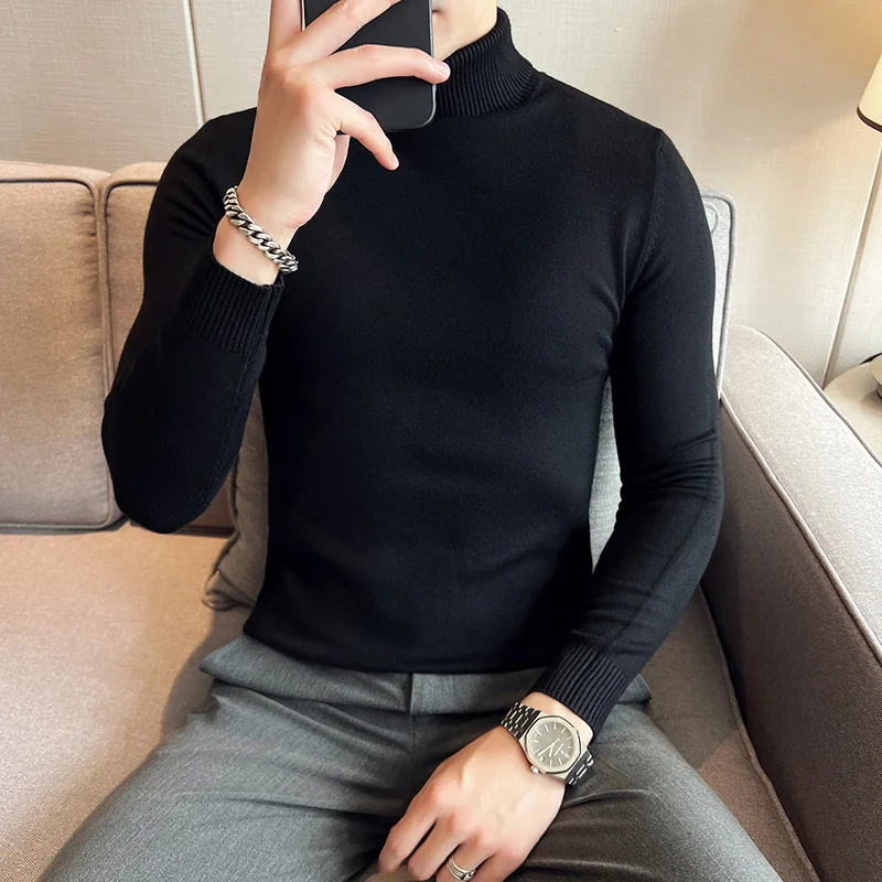 Autumn/Winter Mens Turteneck Sweatshirt Warm Solid Color Slim Men's Casual Pullover Sweater Men Clothing 3