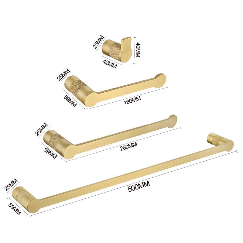 Brushed Gold Bathroom Accessories Towel Bar Bath Robe Hook Brass Knurled Bathroom Hardware Set Shelf for Towels Paper Tissue Hol bathroom hardware set bathroom hardware accessories