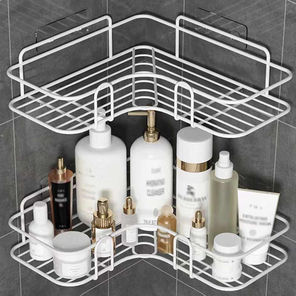 1PC Non-Perforated Metal Triangle Storage Rack Wall Mounted for Bathroom Toilet Shower Area Washbasin Organization 6