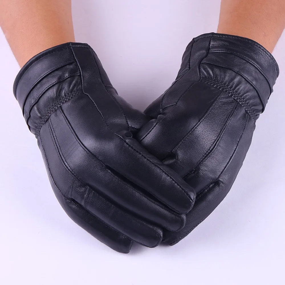 Genuine Leather Gloves (Men/Women): Fleece-Lined Warm, Thin/Thick Cotton, For Motorcycle Riding, Autumn/Winter,  Drop-Shipping - 3