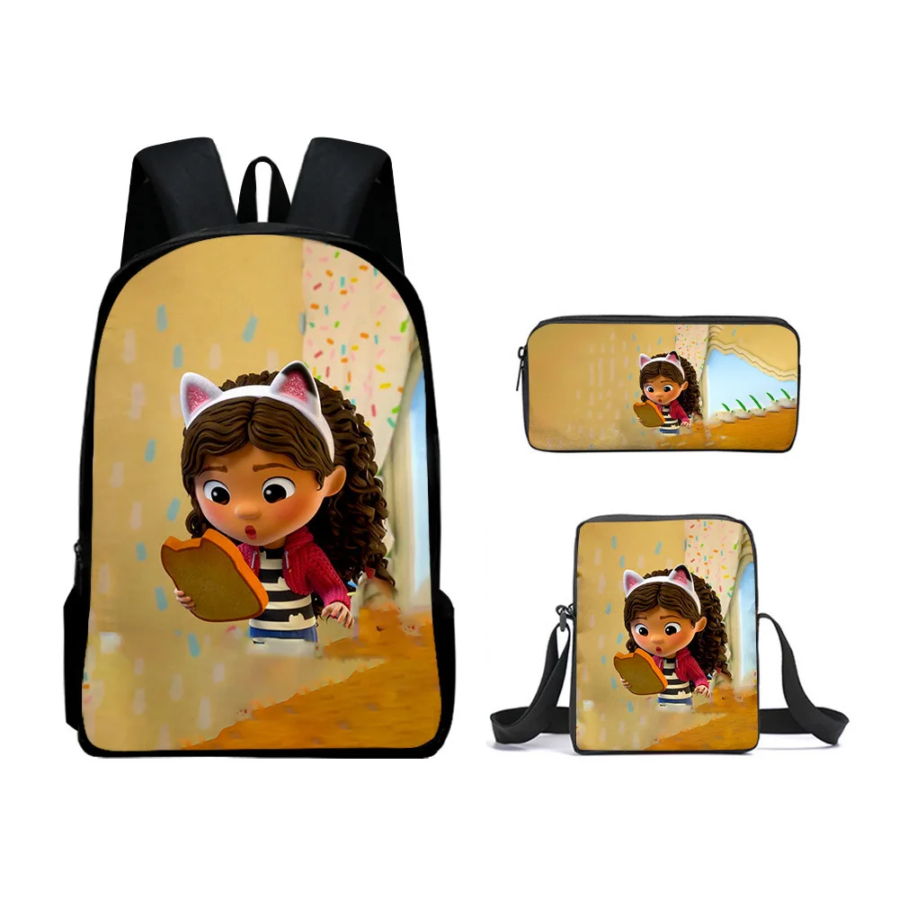 Popular Trendy Gabby's Dollhouse 3D Print 3pcs/Set pupil School Bags Laptop Daypack Backpack Inclined shoulder bag Pencil Case