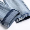 Men Snake Embroidery Jeans Holes Ripped Blue Stretch Denim Pants Slim Tapered Trousers 5