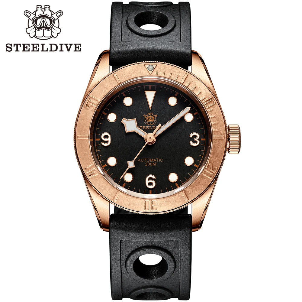 

STEELDIVE SD1958S Men's Bronze Watch 41mm Black Dial Sapphire Crystal 200M Waterproof NH35 Automatic Movement Diving Wristwatch