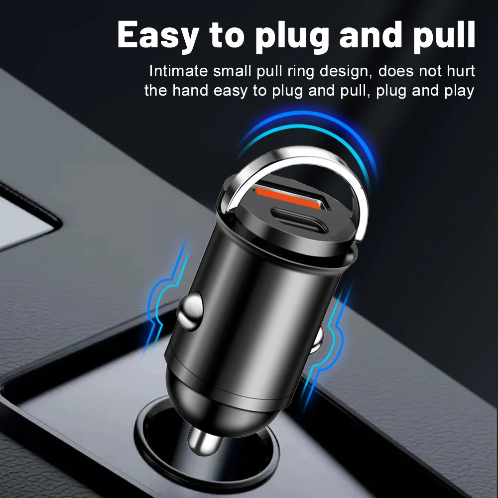 200W Dual USB Car Charger Fast Charging Mini Pull Ring Car Phone Charger For iphone Xiaomi Huawei ipad Universal Car Lighter
