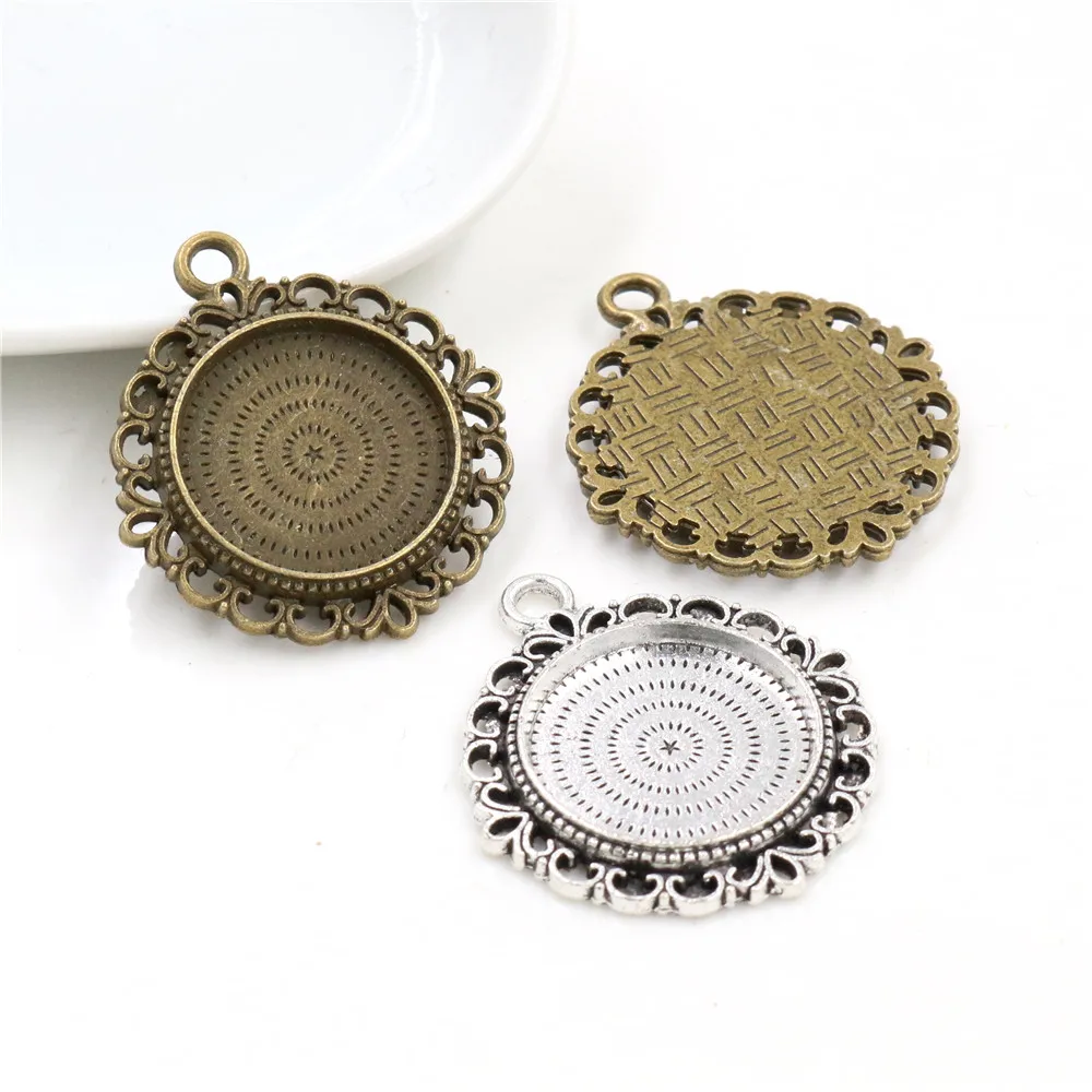 10 stücke 20mm Innere Größe Antike Silber Überzogene Und Bronze Farben Muster Stil Cabochon Basis Einstellung Charms Anhänger