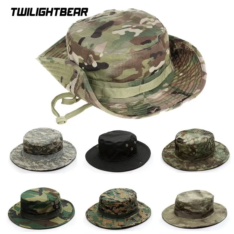 Fishing Hat Camouflage Hat Cap Hat 23 Colors Outdoor Bucket Hat Thicken Boonie Hat Fisherman Hunting Camping Caps A0E056