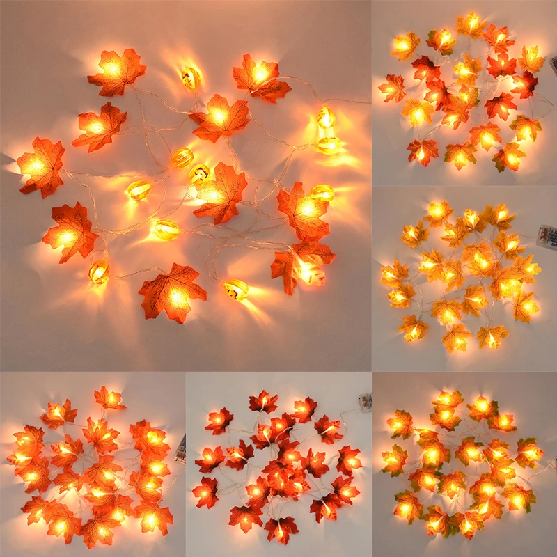 

3M 20 LED Maple Leaves Pumpkin String Light Artificial Autumn Leaves Garland Thanksgiving Halloween Home Fall Decor Fairy Lights