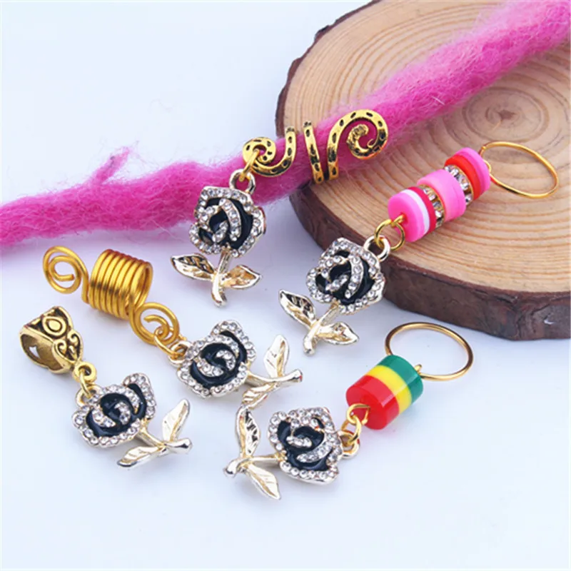 

Rhinestone Rose Dreadlocks Hair Rings Adjustable Cuff Clip for Hair Braids Dirty Braids Beads Hairpin Jewelry Hair Styling Tools