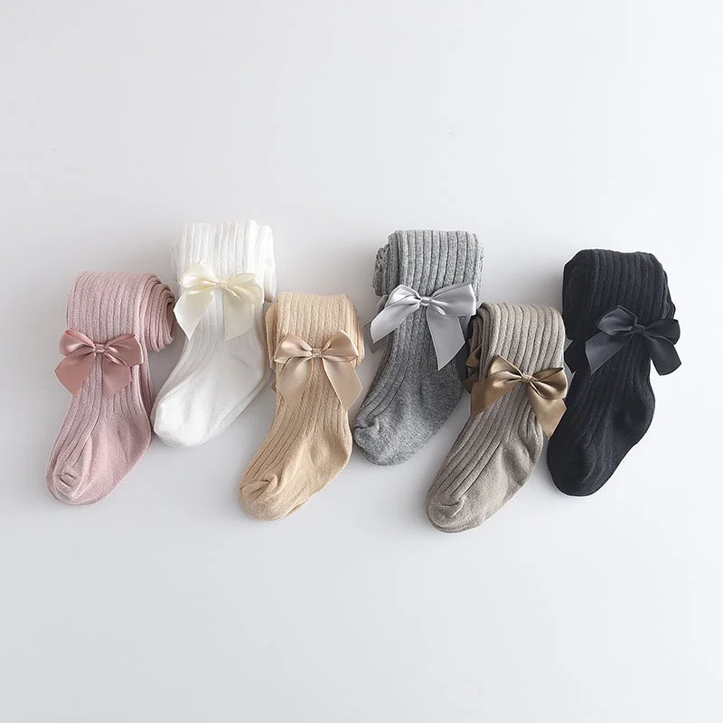 هدية الكريسماس بلون لطيف القوس لينة القطن طفل الفتيات الجوارب قطعة واحدة محبوك الخبز الاطفال جوارب طويلة تخزين