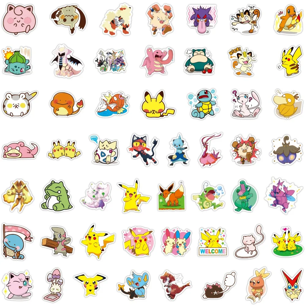 50/100Pcs Pokemon Stickers Kawaii Pikachu Stiker Skateboard Bicycle Guitar  Laptop Kids Waterproof Toys Gift