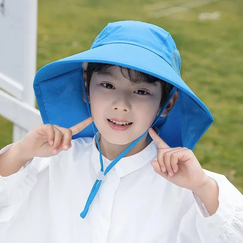 Sun Hat Summer Outdoor Neck Ear Cover Anti UV Protection Beach Caps Kids Boy Girl Travel Flap Cap for Children_voghion.com