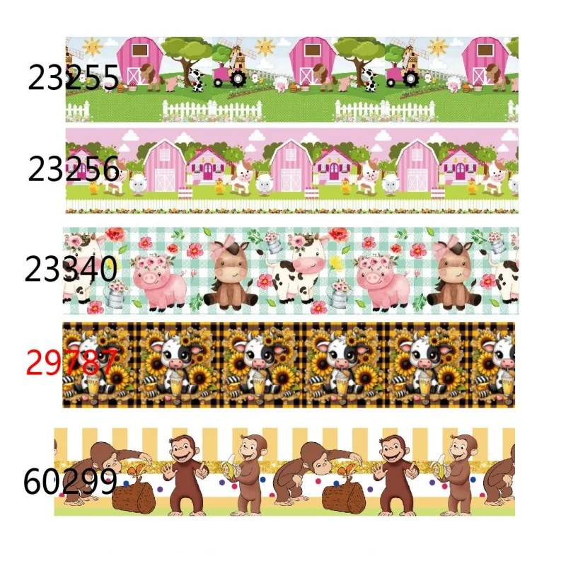 

10Yards Cow Monkey Ribbons Printed Animal Cartoon Grosgrain Ribbon for Hairbows DIY Craft Materials