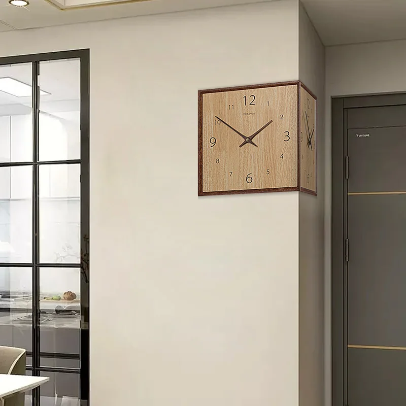 Modern Minimalist Corner Clock Solid Wood Dual Sided Wall Decor For Living Room Dining Room Corner Space Savers