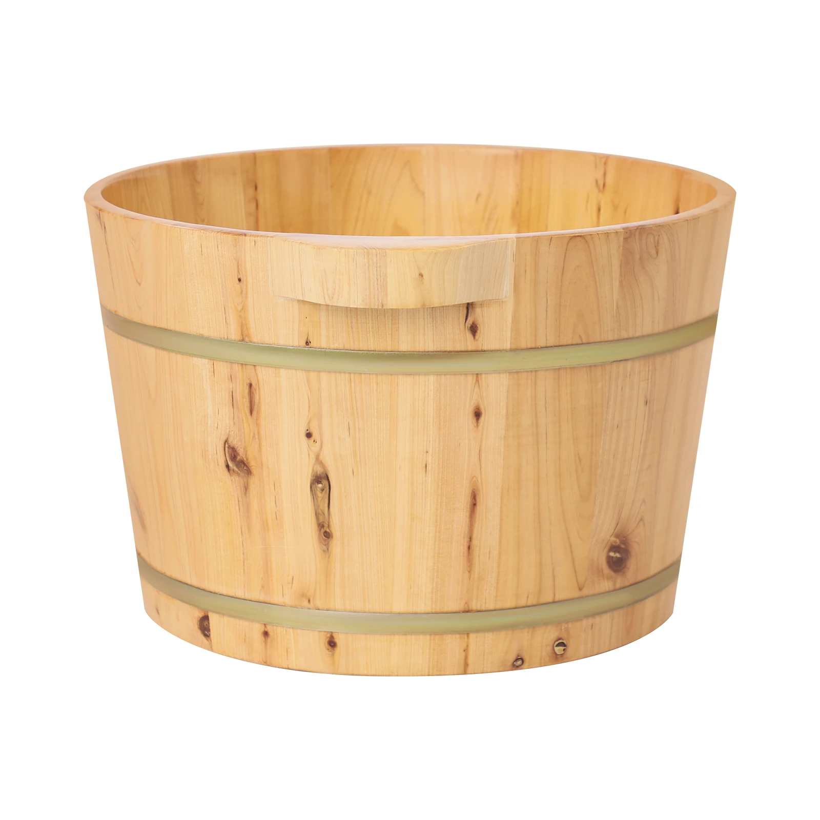 Holz-Fußbadewanne aus Zypressenholz, runder Fußbadeeimer aus Eisen, 12 mm dick, für Familien-Fußbäder, Saunen, Hotels und Fußbäder – Detail 1