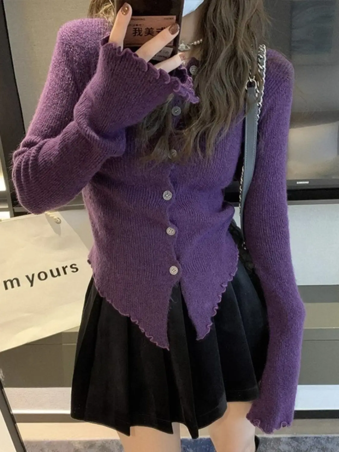 2024 Y2k Grey Vintage Women Kint Sweater Harajuku Long Sleeve Cardigan Irregular Japan Fashion Slim Autumn Jerseys Casual 4