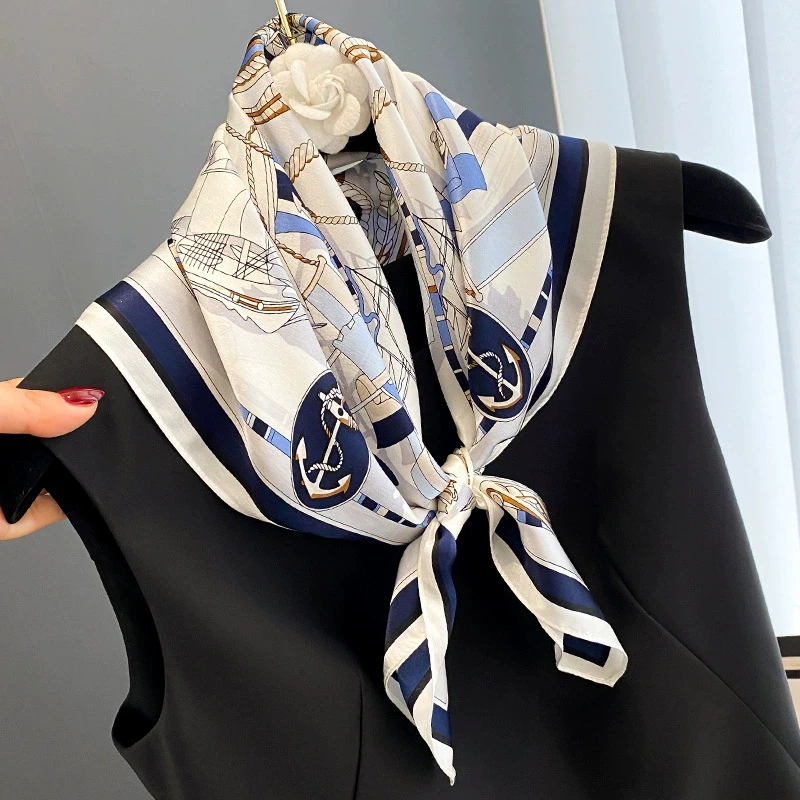 Printed Square Scarf 70X70CM Kerchief Fashion Sailboat Print