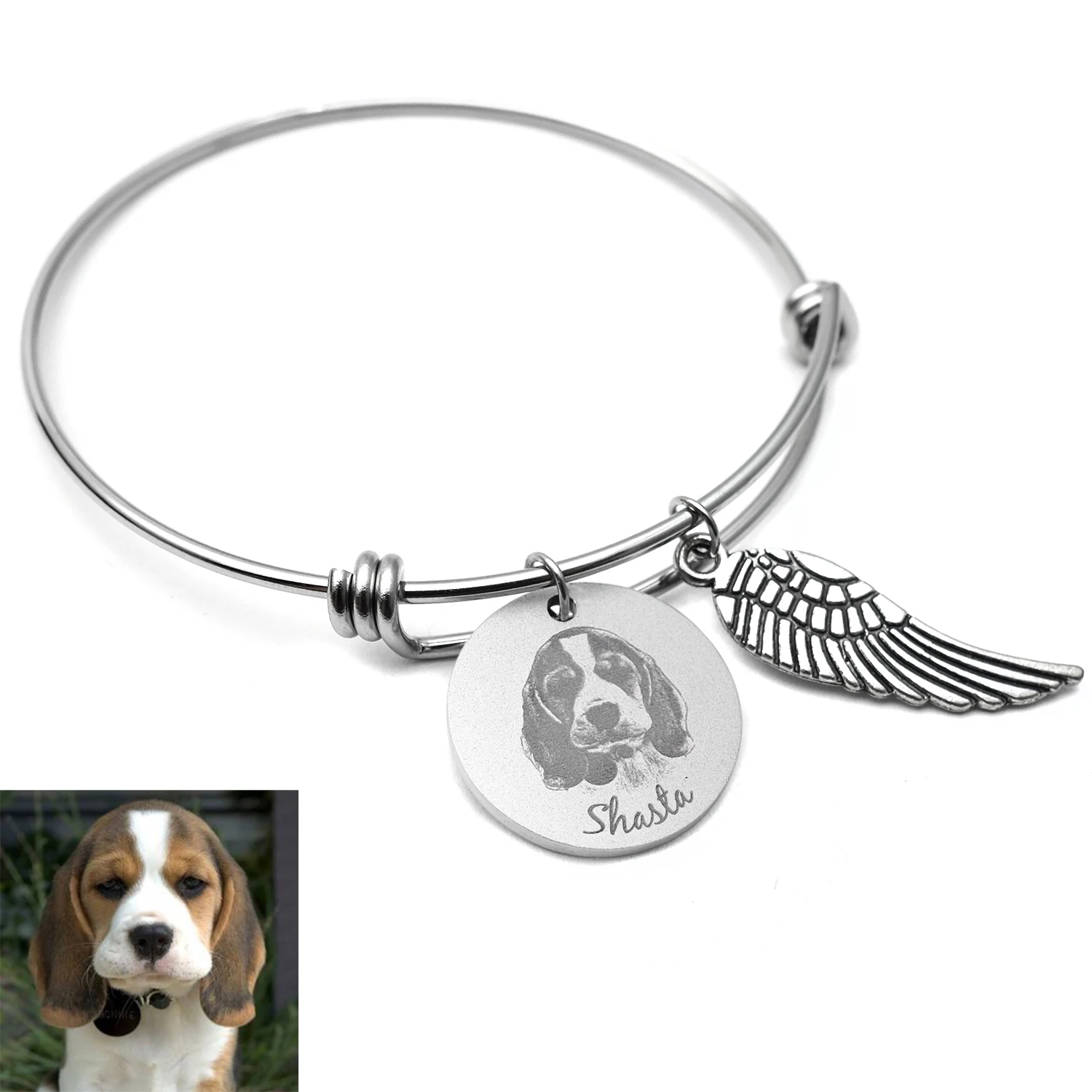Personalized Photo Bracelet Custom Engraved Bracelet Dog Portrait