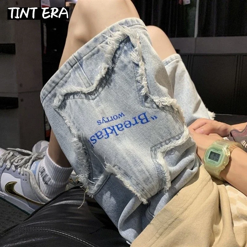 TINT ERA Y2K Mens Streetwear Breeches Star Korean Haruku Pocket Denim Hip Hop Cargo Short Pants Grunge Bermudas Jeans Shorts 4