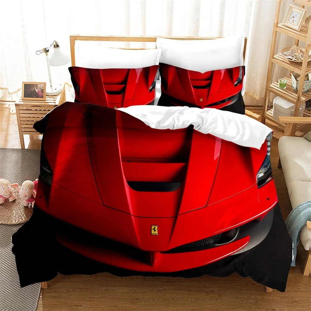 

Cars Vehicles Bedding Set Boys Bedroom Decor Quilt Cover Pillowcase Cars Racing Print Bed Linen Set King Queen for Adults