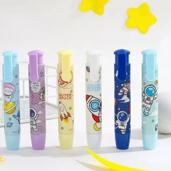 Retractable Eraser for Elementary Students Cartoon with Low-Dust Clean Erasing No-Trace School Supplies Children Stationery Gift - 6