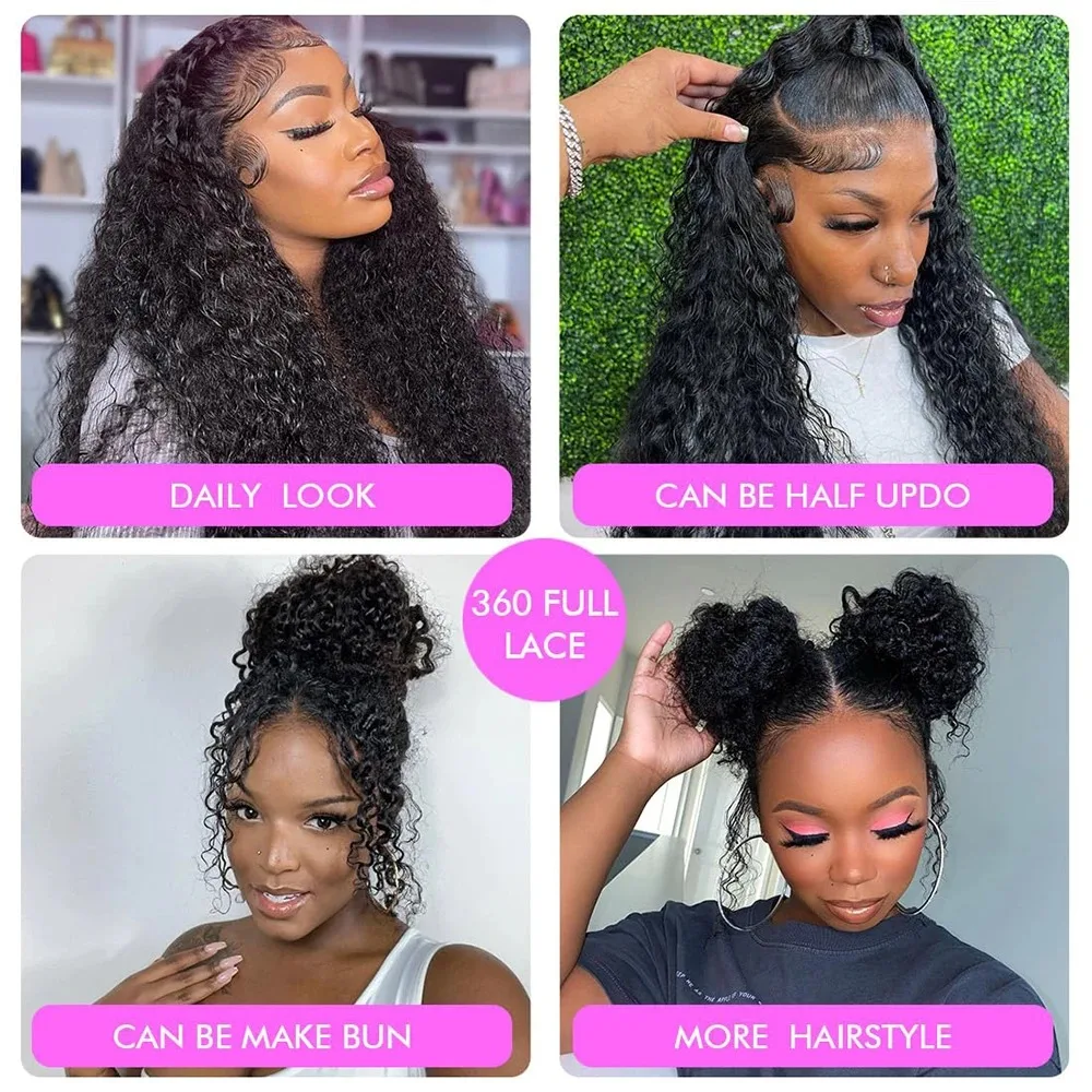 HD 360 Full Lace Glueless Wig With Invisible Strap Precut 360 Lace Frontal Wig Deep Curly Hidden Strap Glueless Wig Human Hair
