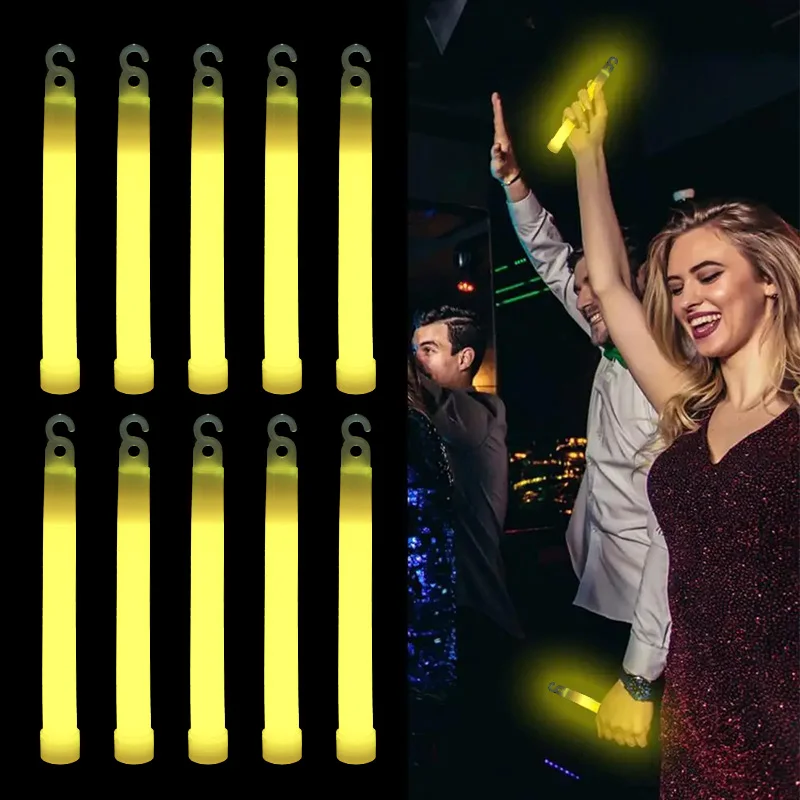 5/10pcs Glow Sticks With Hook 6 Inch Fluorescence Light Stick For Hiking Camping Outdoor Supplies Glow In The Dark Party Decor