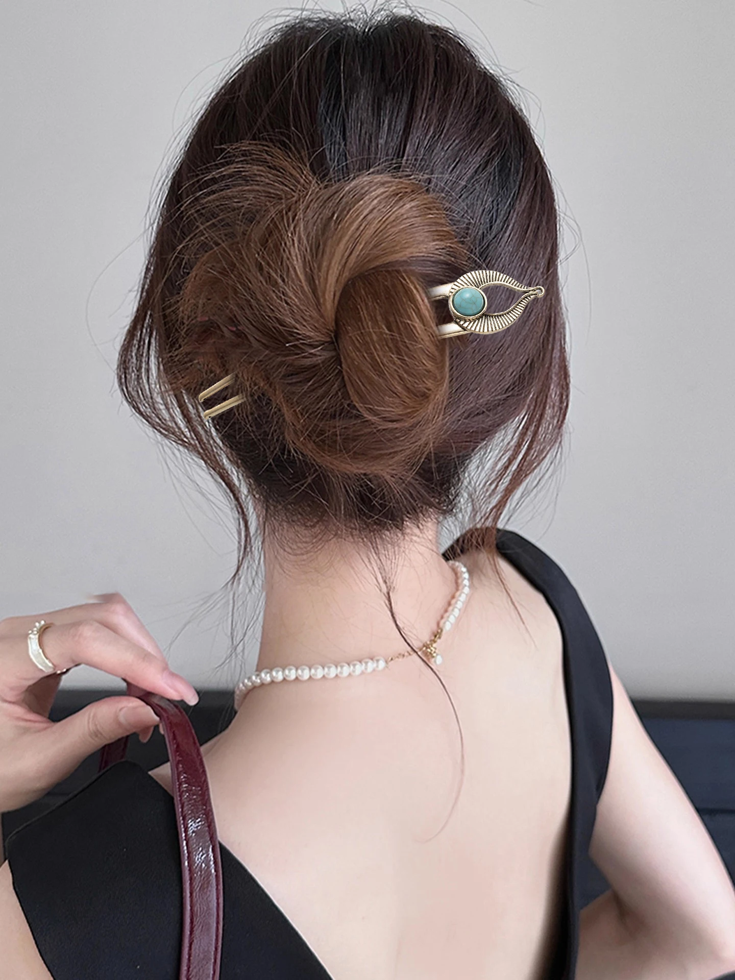 Ägypten Türkis U-Form Haar Gabel Haarnadel für Frauen Metall Haar Sticks Shell Emaille Haar Stick Kopfbedeckung Haar Zubehör Schmuck – Detail 3